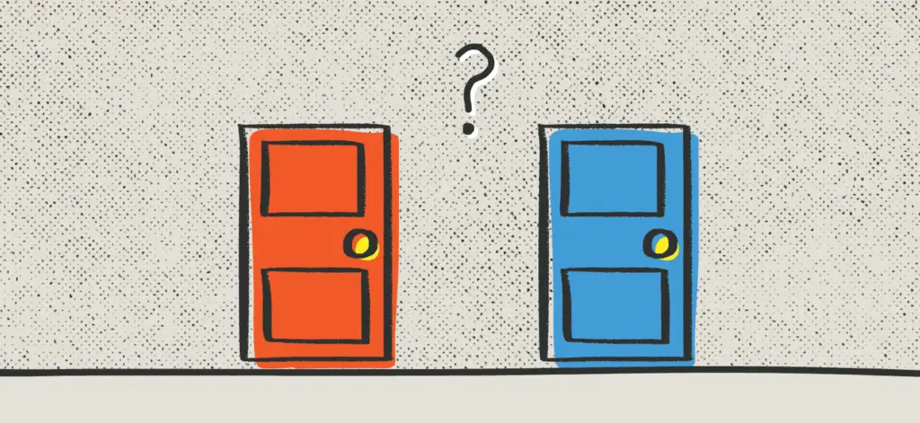 illustration of two doors with a question mark above them