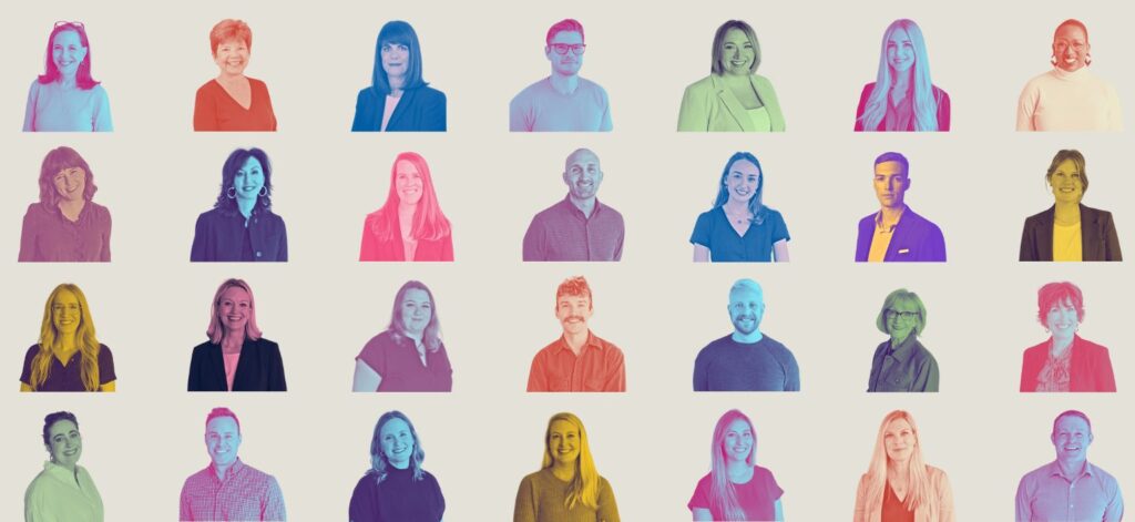 Boly:Welch team member headshots in various duotone colors