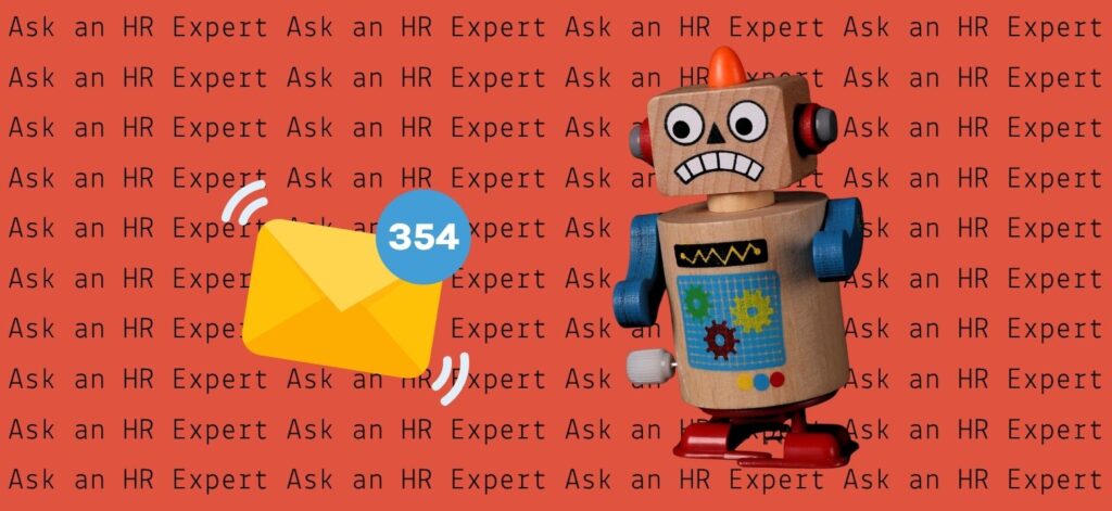 A toy robot looking at a graphic of an email envelope with 354 unread emails